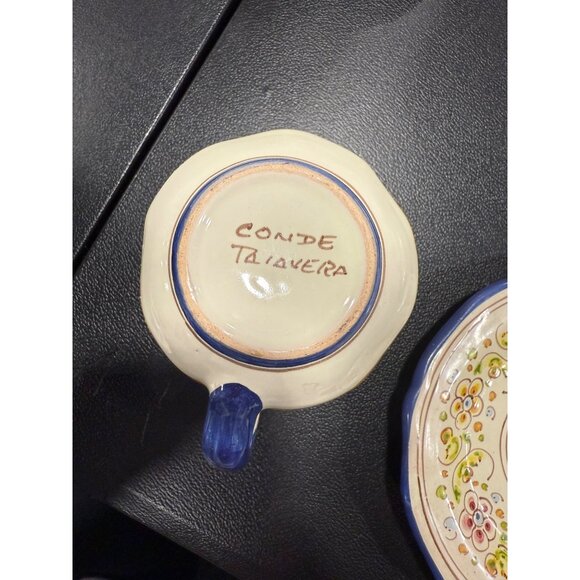 Conde Talavera Vintage Mexican Hand-Painted 4-Piece Cup & Saucer Set Floral Desi - Picture 10 of 16